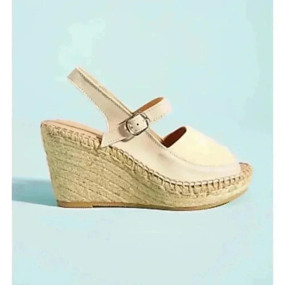 Anthropoloie New Naguisa Leather Espadrille Wedge
